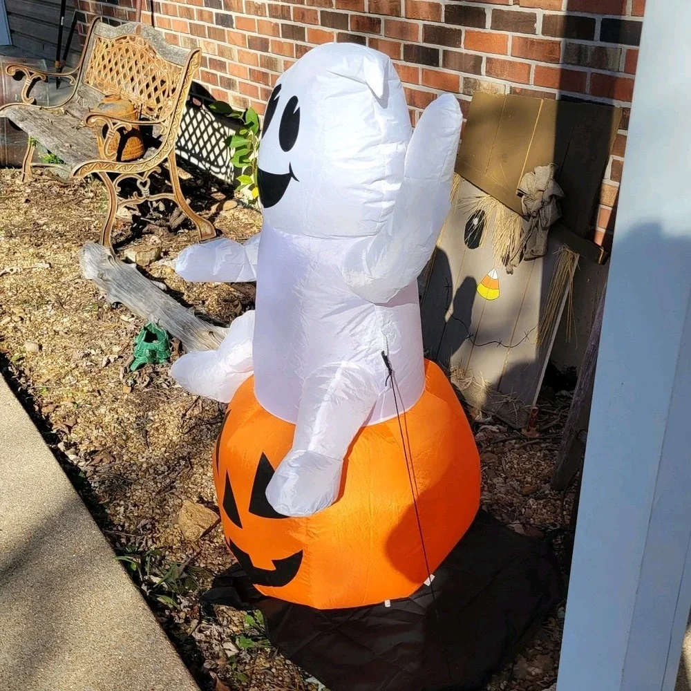 GEMMY Halloween Baby Ghost Sitting On Jack O' Lantern 🎃 3.5ft ~ Inflatable